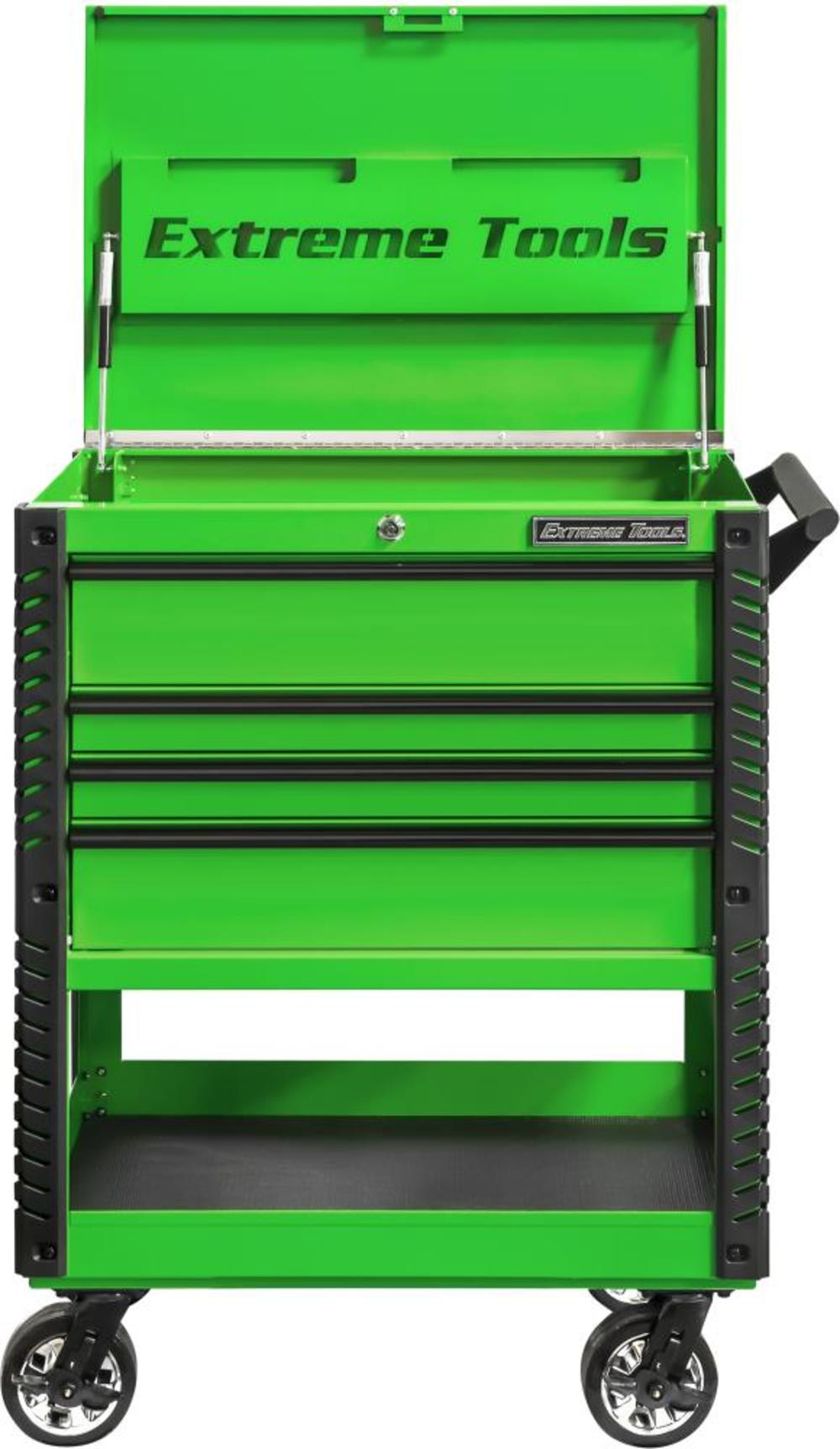 33 4 Drawer Deluxe Tool Cart with Bumpers， Green with Black Drawer Pulls