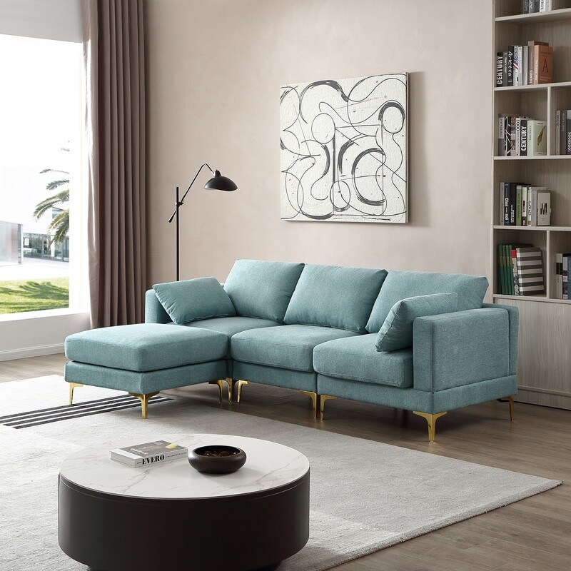 L Shaped Sectional Sofa Couch 3 Seater Convertible Couches with Metal Legs