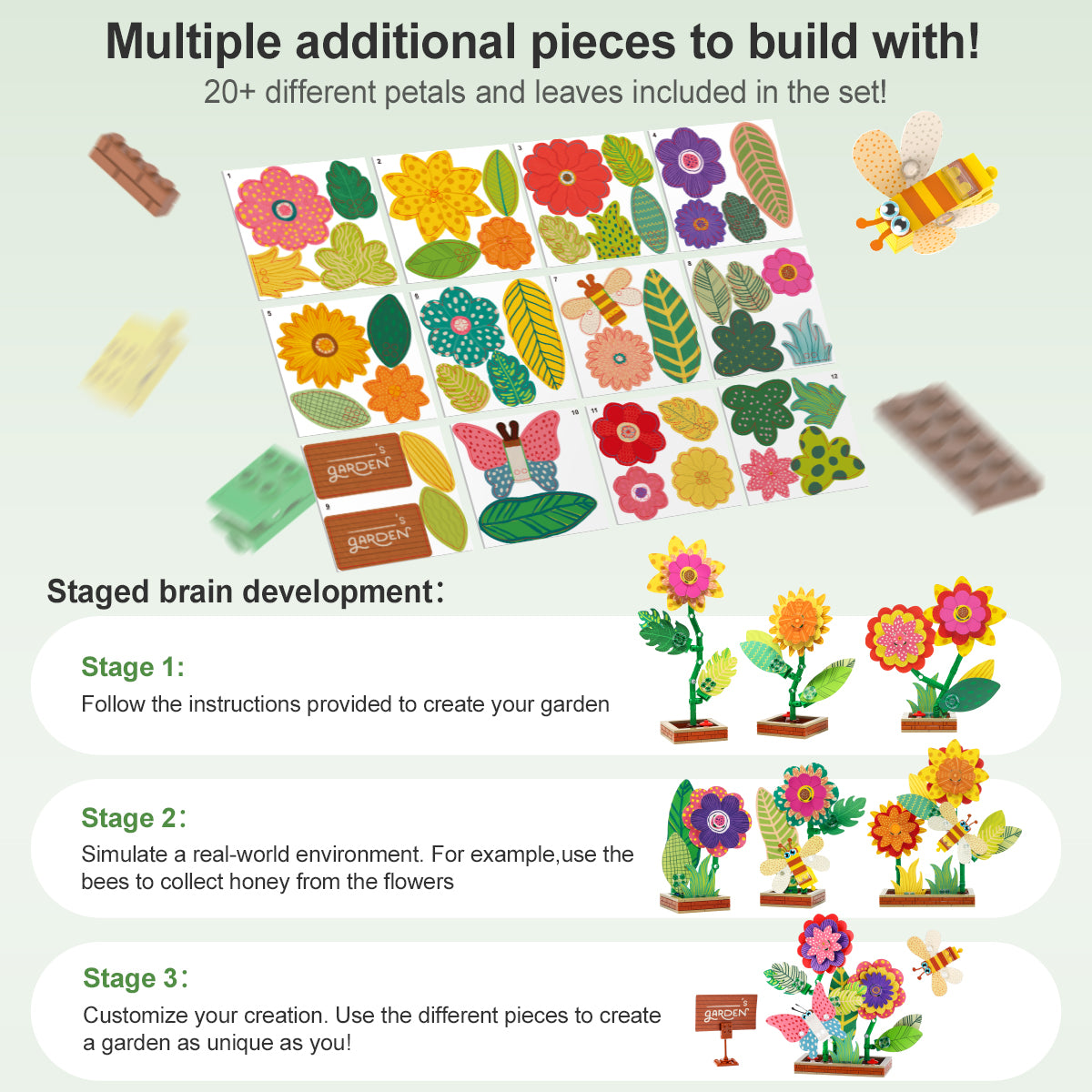 CaDA®Building Block Flower Series Flower Garden Children's Building Sets Model Toy C71022W (230Pieces)