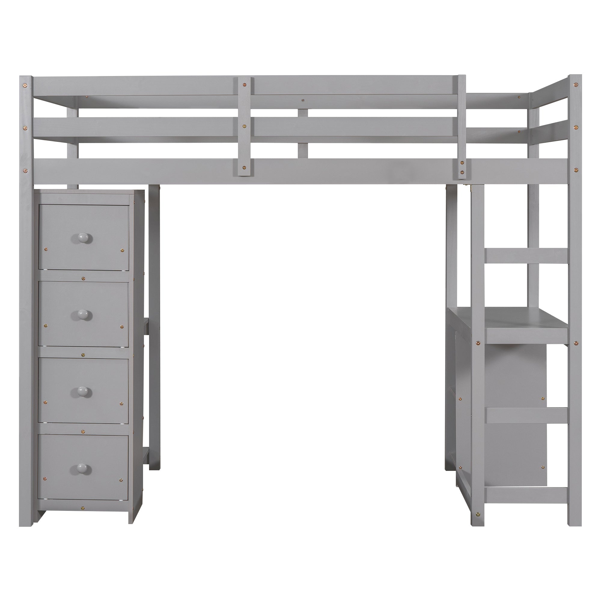 Euroco Twin Over Twin Loft Bed with Four Drawers and Ladder for Kids, Gray