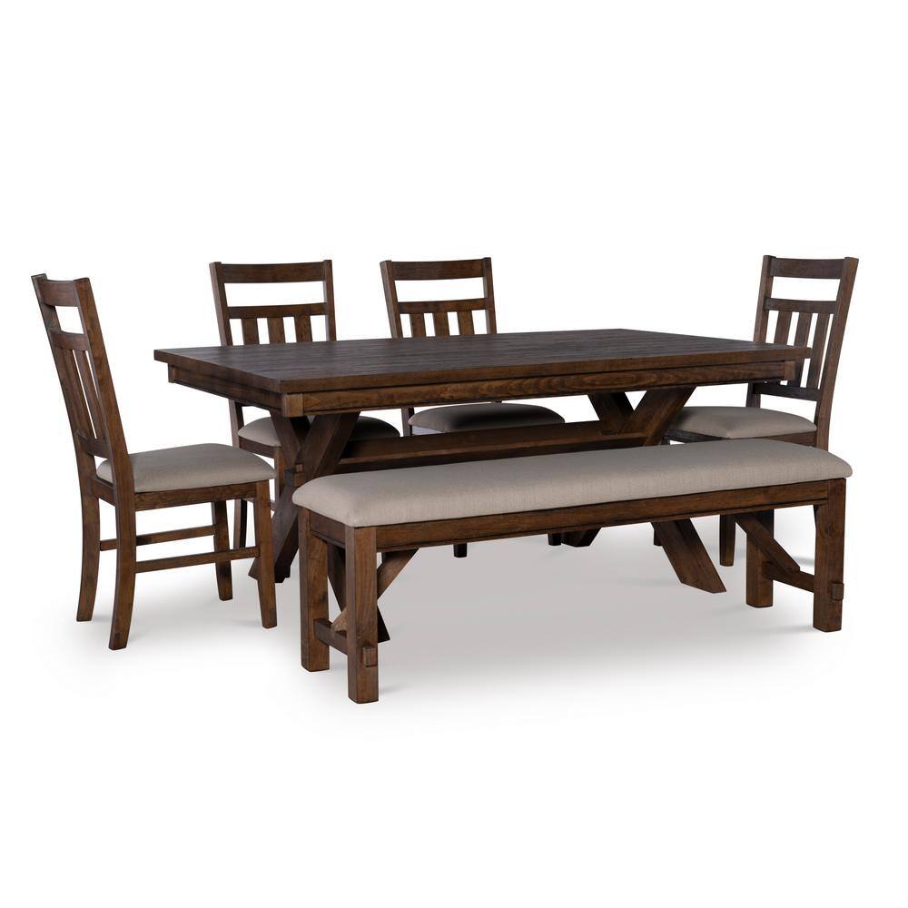 Powell Company Krause Rustic Umber Brown with Ash Veneer 6-Piece Dining Set HD1432D619