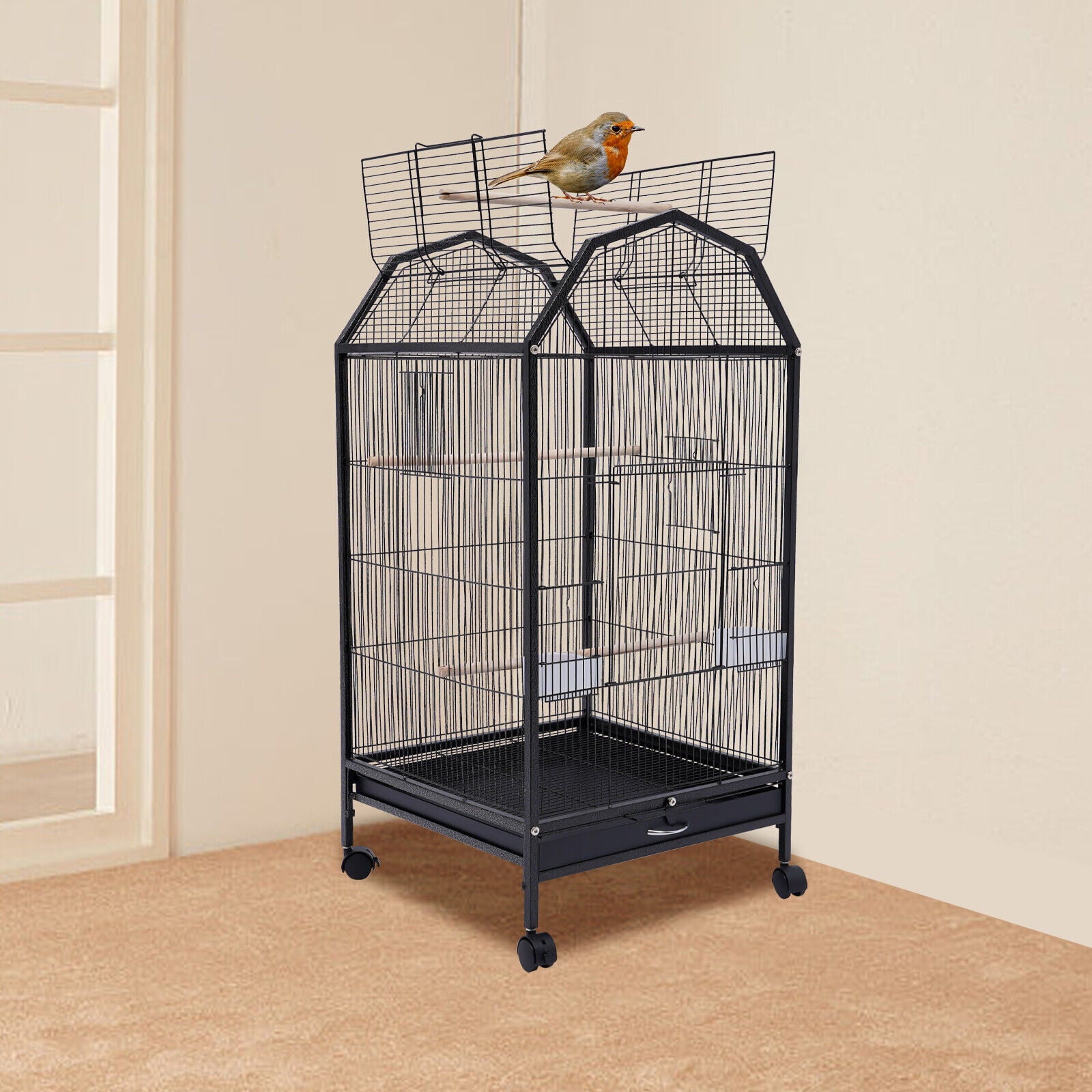 FETCOI Large Cockatiel Parakeet Finch Rolling Canary Cage Bird Cage w/ ladder and swing (Medium)