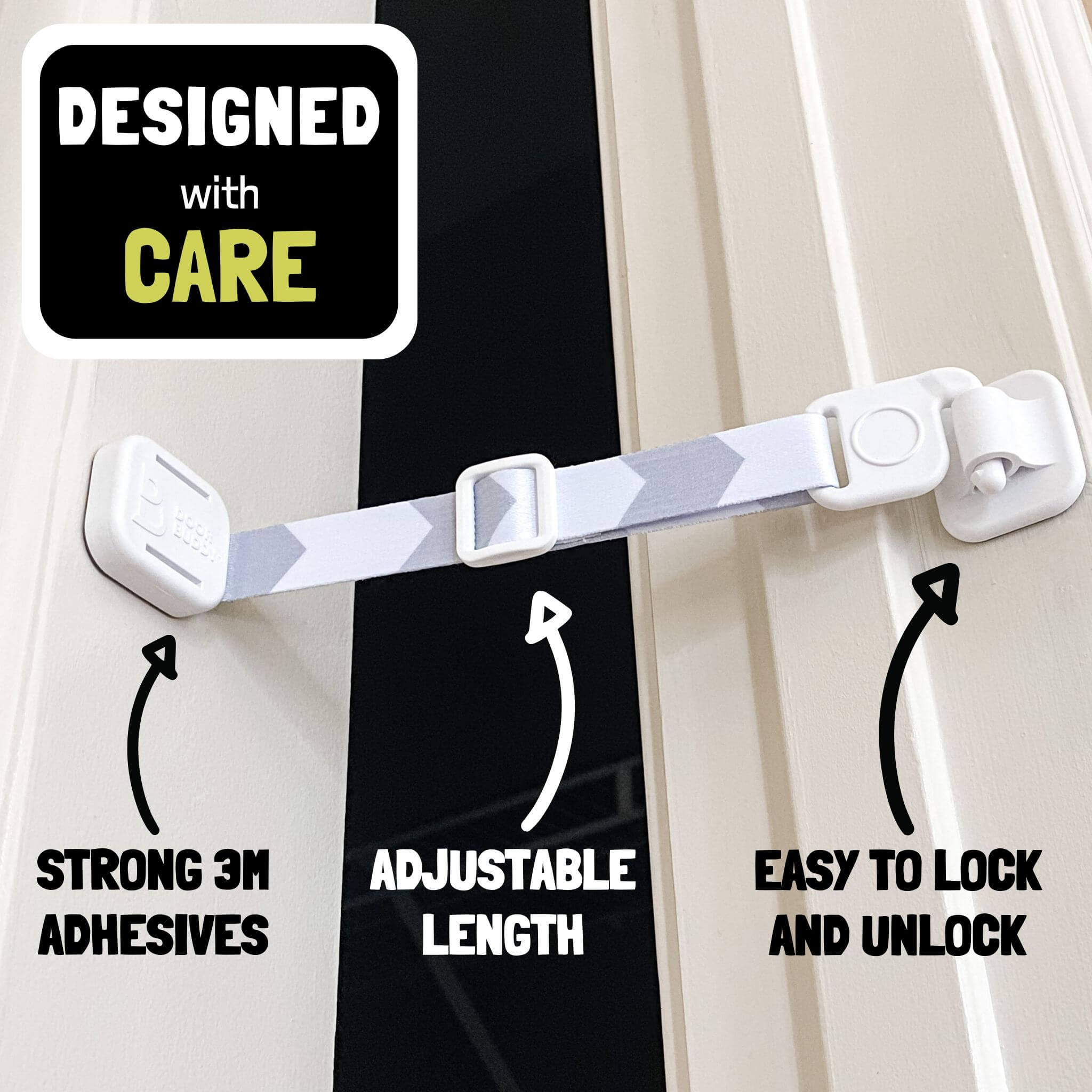 Door Buddy Adjustable Door Latch - 2 Pk. Keep Dog Out of Litter Box and Cat Food the Easy and Convenient Way.