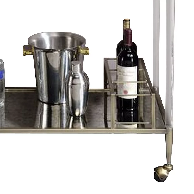 2 Tier Serving Cart with Acrylic and Metal Frame， Brass