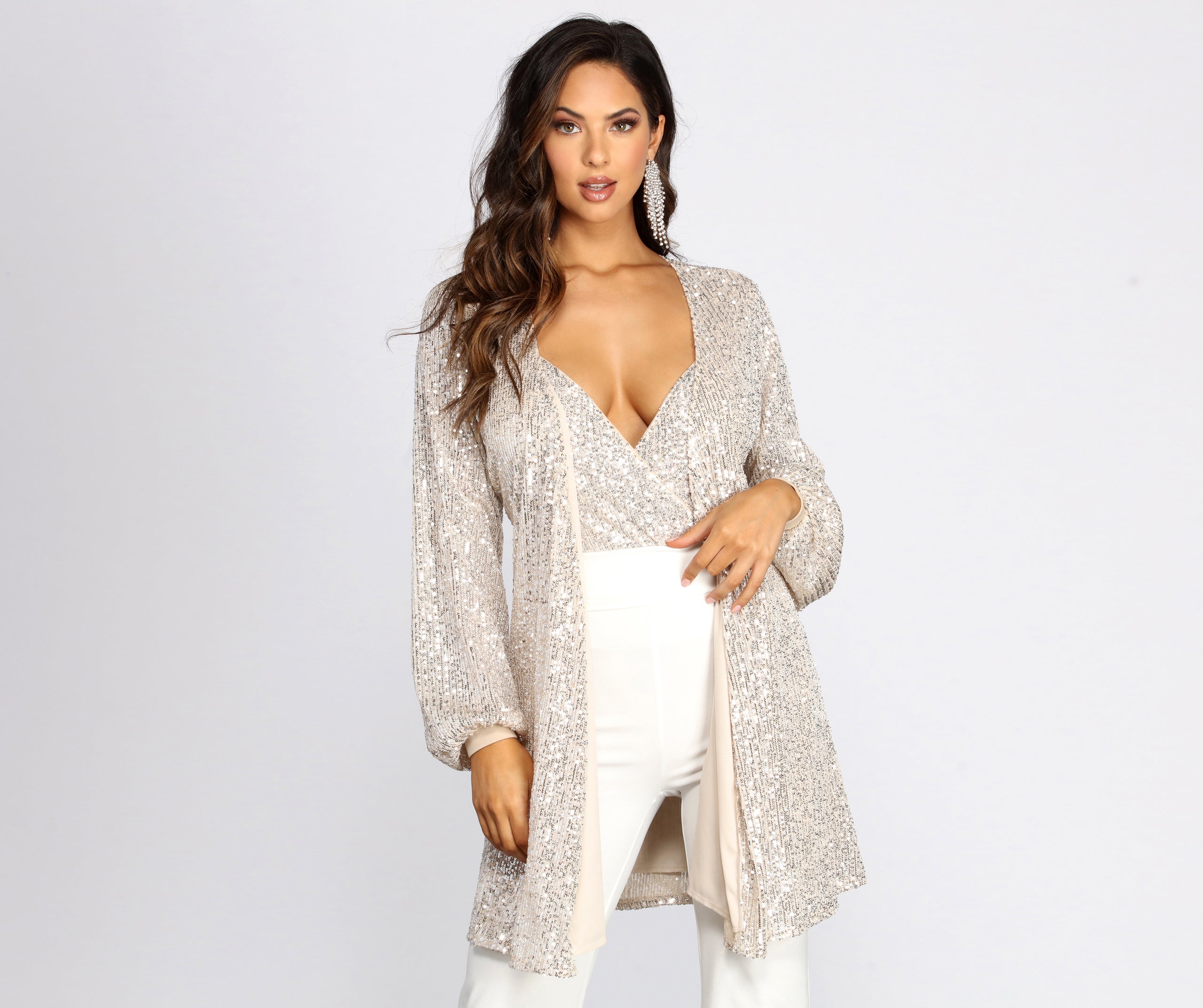 Stunner In Sequins Long Sleeve Trench