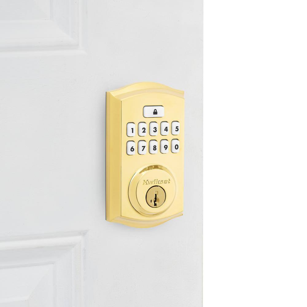 Kwikset Smartcode 260 Traditional Lifetime Polished Brass Keypad Single Cylinder Electronic Deadbolt featuring SmartKey Security 9260TRLL03SMTRB