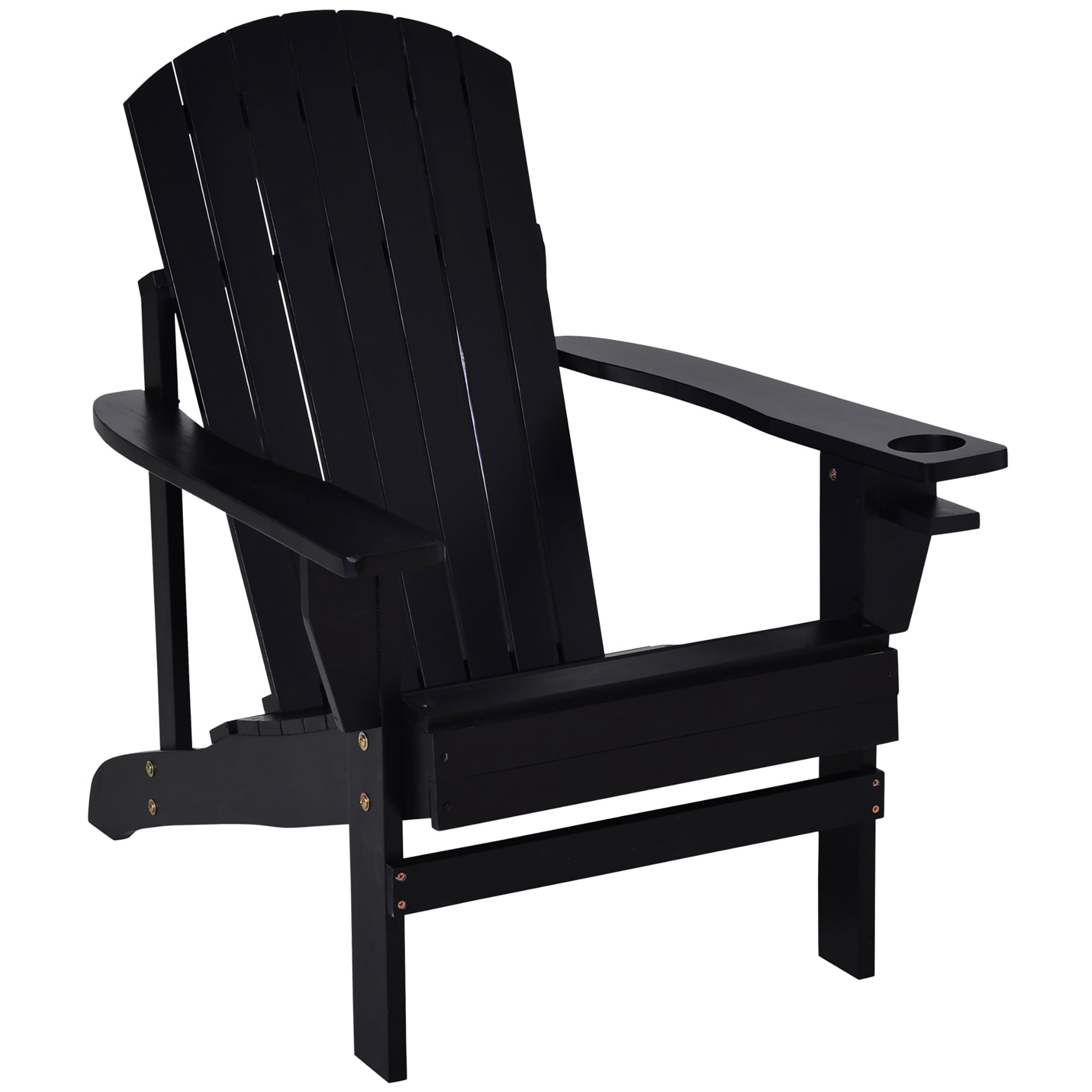 Outsunny Wooden Adirondack Chair, Outdoor Patio Lawn Chair with Cup Holder, Weather Resistant Lawn Furniture, Classic Lounge for Deck, Garden, Backyard, Fire Pit, Black