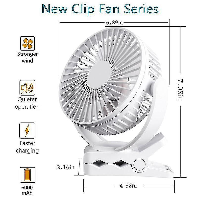 5-inch Rechargeable 5000mah Battery Operated Clip On Fan，air Circulating Usb Fan， Office Car Outdo