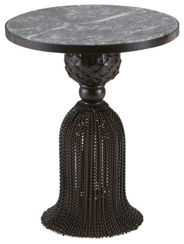 Wrought Iron Antique Style Black Tassel Table  Gray Marble Top   Traditional   Side Tables And End Tables   by My Swanky Home  Houzz