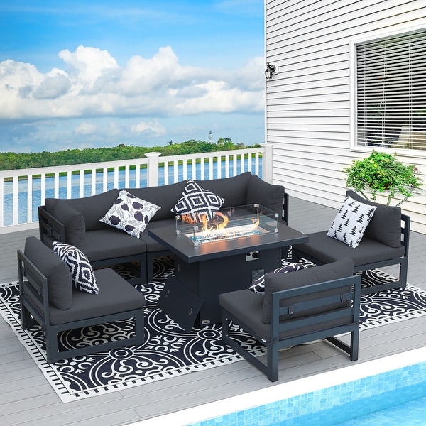 Nicesoul 7 PCS Outdoor Aluminum Furniture Sectional Sofa Set with Firepit Table