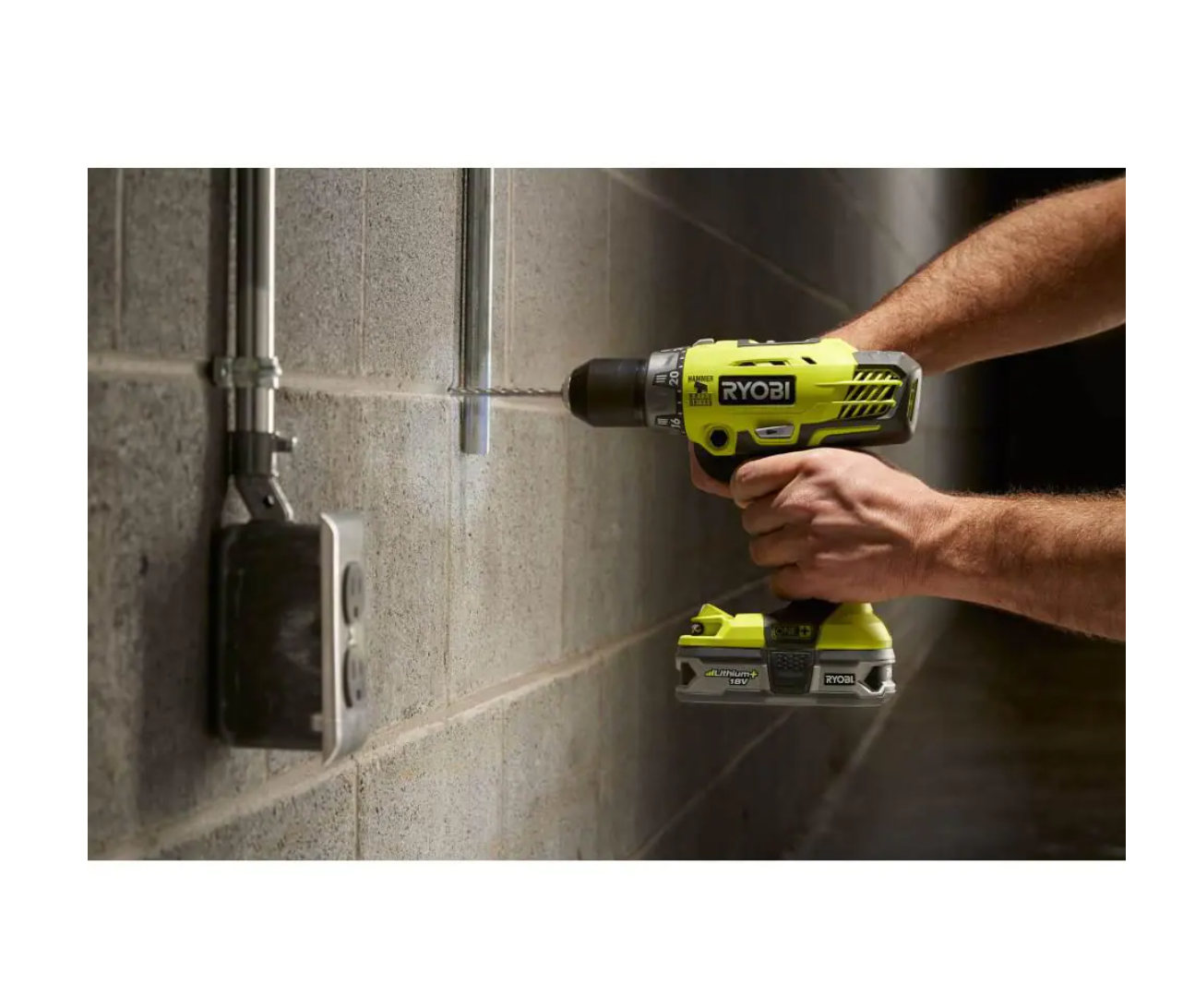 RYOBI P214-PSK005 ONE+ 18V Cordless 1/2 in. Hammer Drill/Driver with Handle with 2.0 Ah Battery and Charger