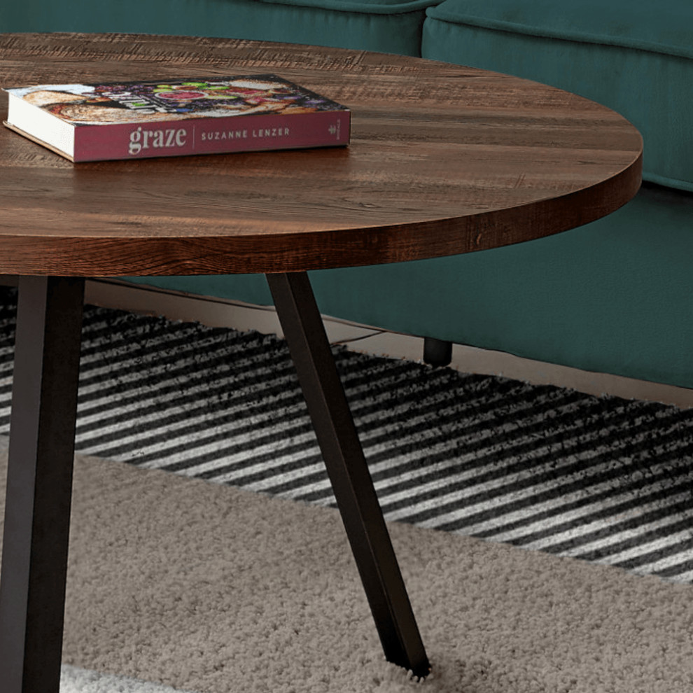 36 quotBrown And Black Round Coffee Table   Coffee Tables   by HomeRoots  Houzz