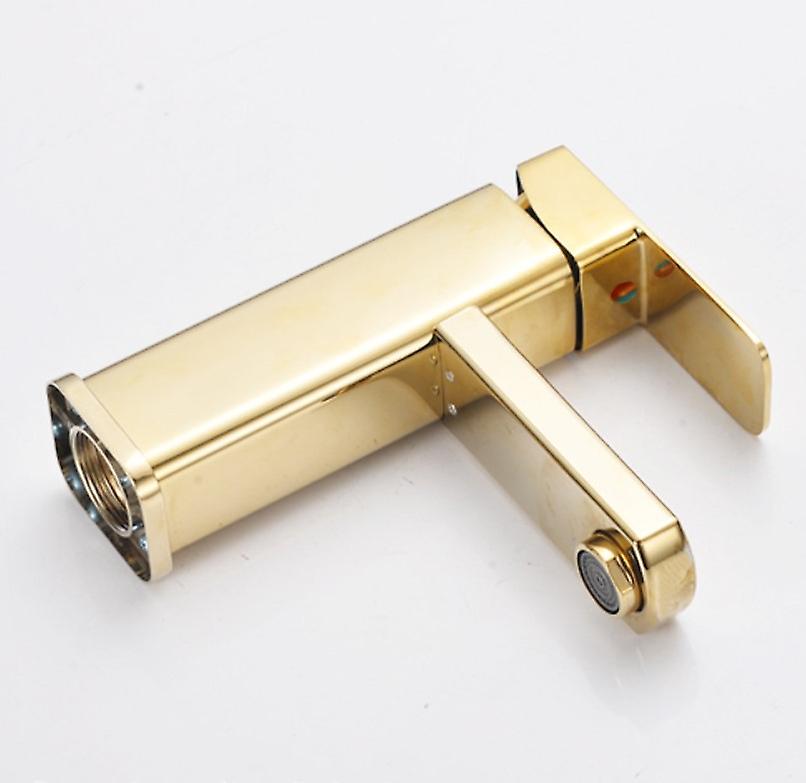 1pc Bathroom Basin Sink Tap Mixer Brushed Gold Stainless Steel Deck Mounted Single Hole And Cold Water Square Faucet