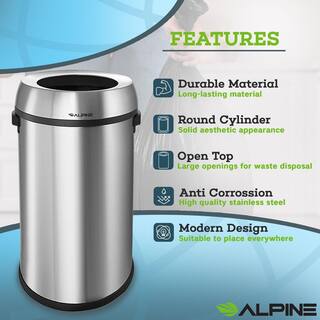 Alpine Industries 17 Gal. Stainless Steel Heavy-Gauge Brushed Open Top Commercial Trash Can (2-Pack) 470-65L-2PK