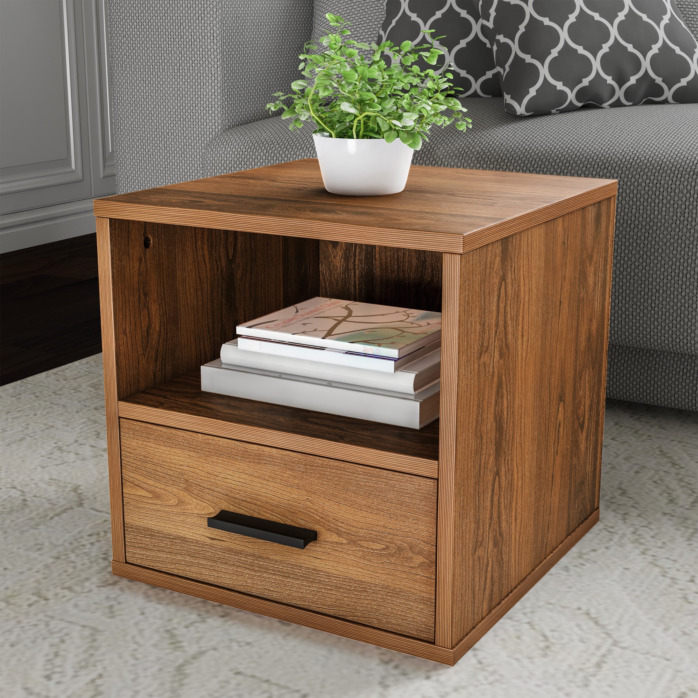 Hastings Home Cube End Table with Drawer - 15.75