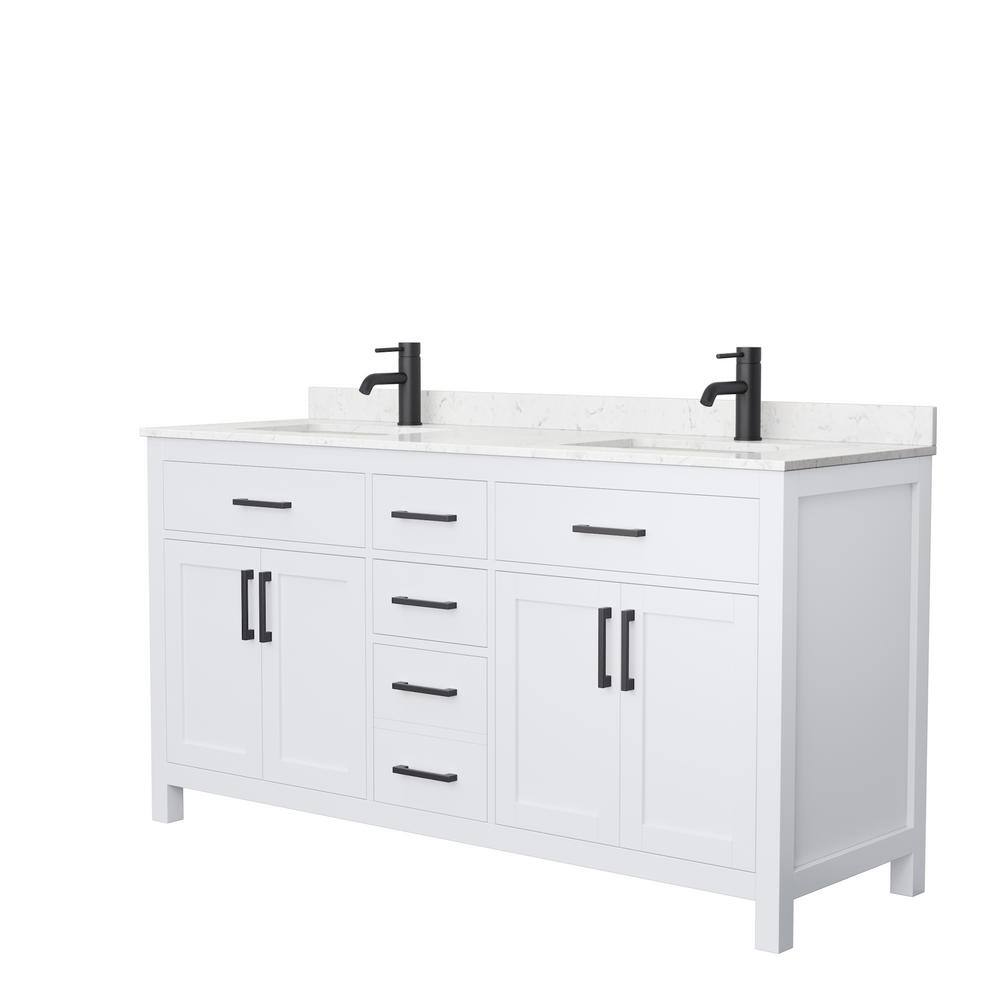 Wyndham Collection Beckett 66 in. W x 22 in. D x 35 in. H Double Sink Bath Vanity in White with Carrara Cultured Marble Top WCG242466DWBCCUNSMXX