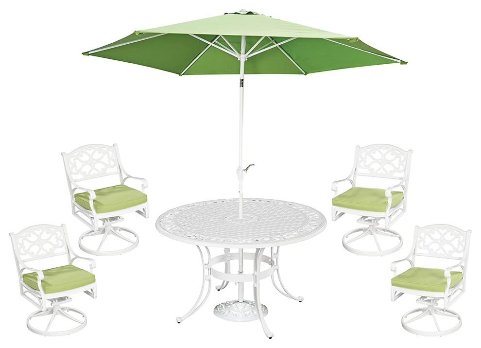 6 Pieces Patio Dining Set  Swivel Padded Chairs and Table With Umbrella   Traditional   Outdoor Dining Sets   by Decor Love  Houzz