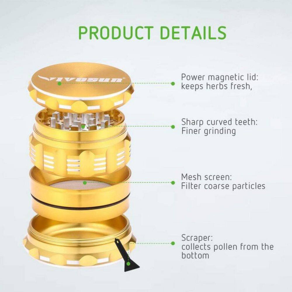 VIVOSUN 2.5 in. Herb Grinder Aluminium Spice Grinder With Pollen Scraper for Kitchen in Yellow X002DVZ33J