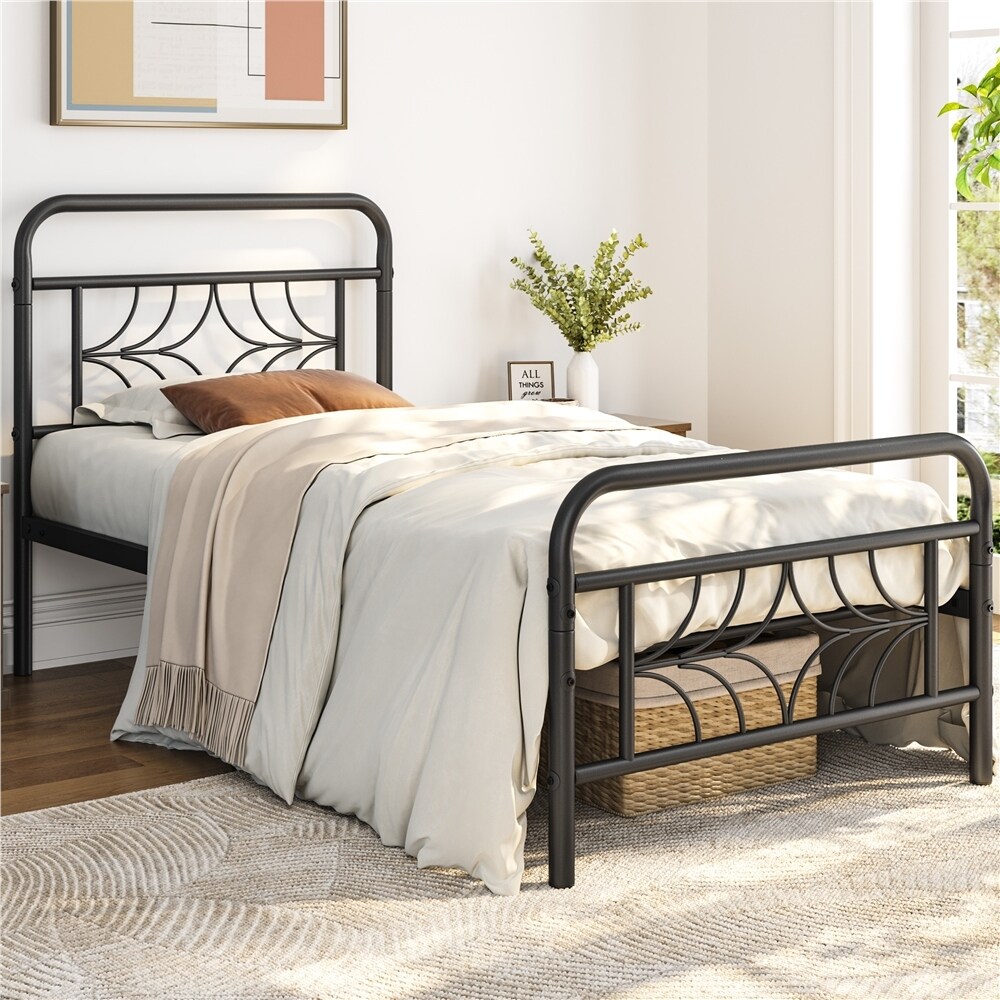 Yaheetech Modern Twin Size Metal Bed Frame with Sparkling Star Inspired Design Headboard and Footboard