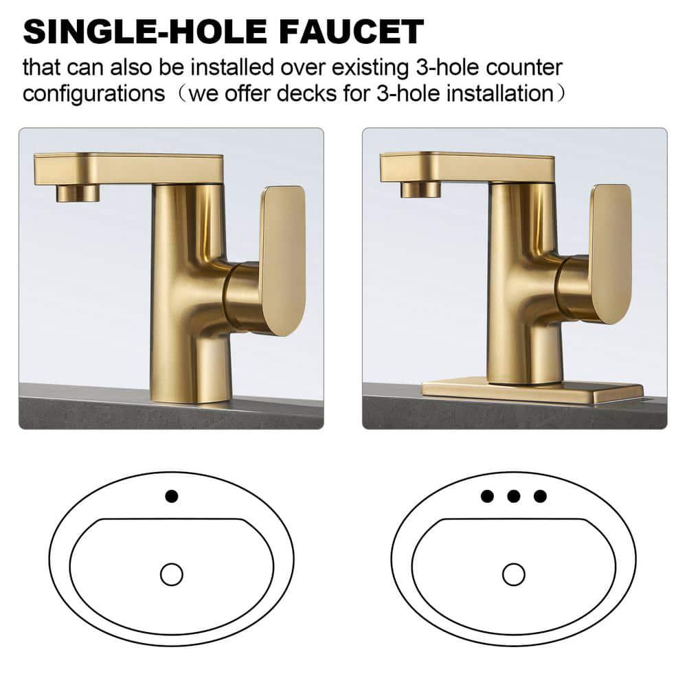 Zalerock Minimalist Single Handle Single Hole Bathroom Faucet in Brushed Gold