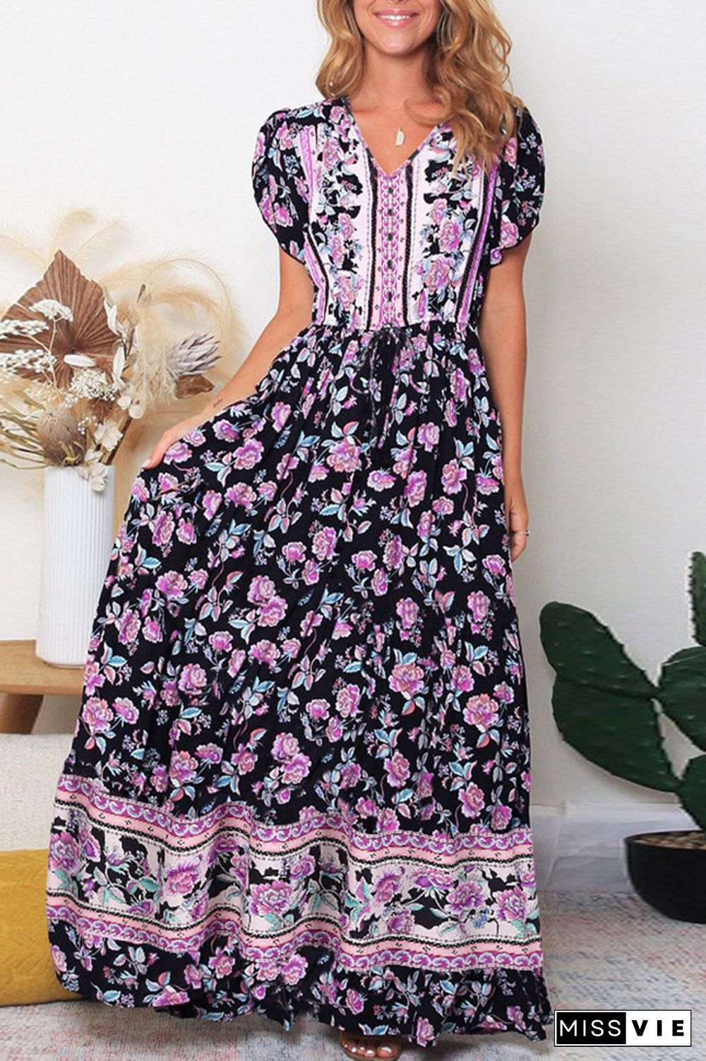 Vintage Short Sleeves Floral Dress Wholesale