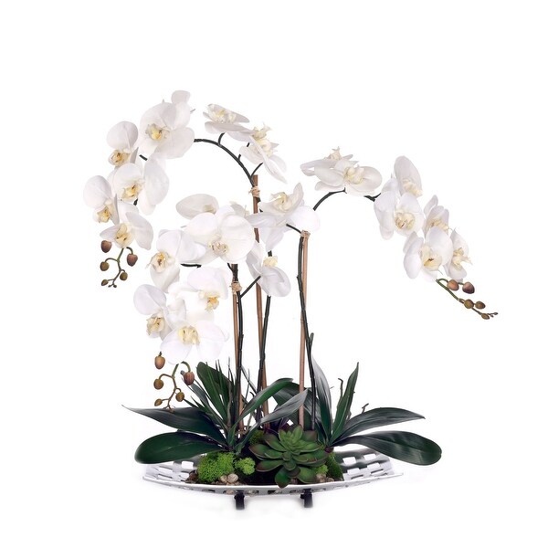 Real Touch Phalaenopsis Orchids on Sliver Decor Tray