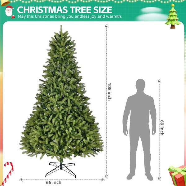 9FT Unlit Hinged Spruce Artificial Christmas Tree，2576 Branch Tips，Premium Xmas Tree for Holiday Decoration