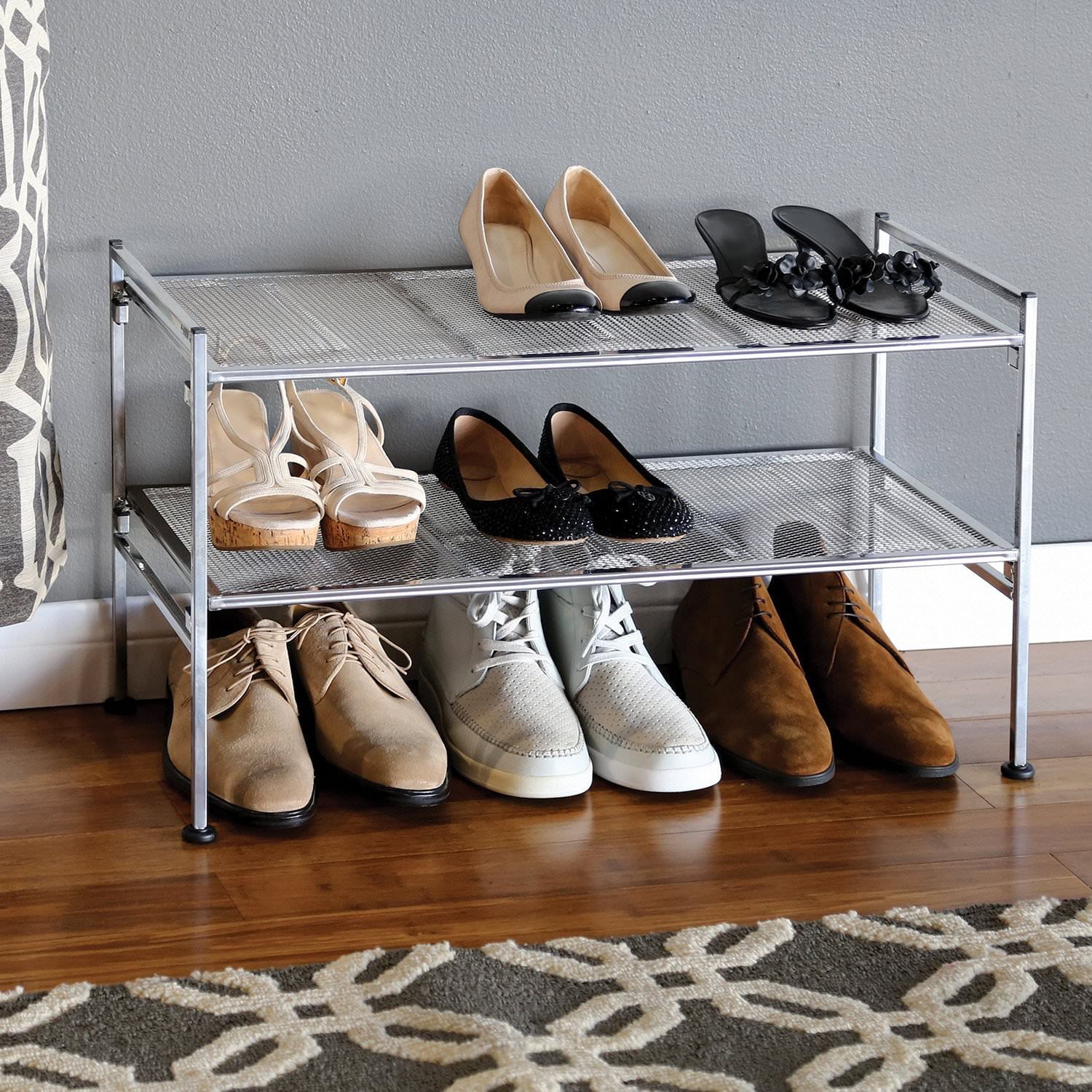 Seville Classics 2-Tier Steel Mesh Utility 9-Pair Shoe Rack， 26.25