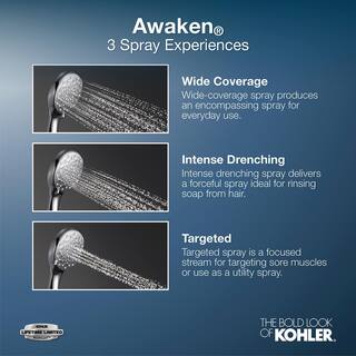 KOHLER Awaken 3-Spray Patterns 3.5625 in. Wall-Mount Handheld Shower Head in Vibrant Brushed Moderne Brass 72414-G-2MB