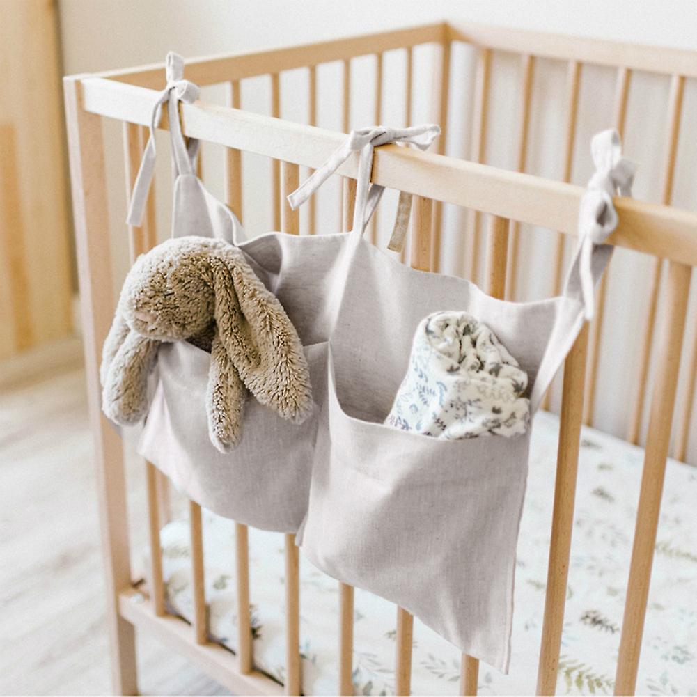 Crib Storage Hanging Bag Linen Double Pocket Storage Bag Multifunctional Diaper Bag Toy Storage Bag Light Pink