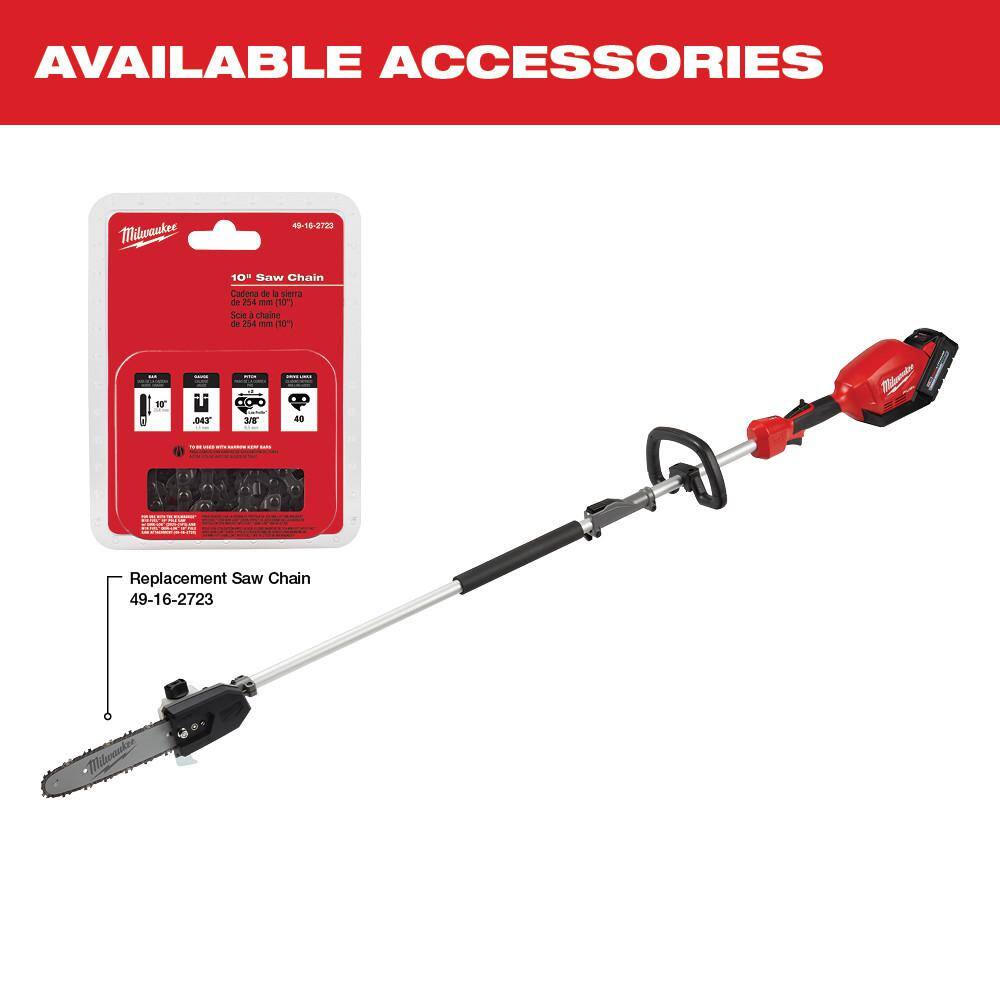 MW M18 FUEL 10 in. 18V Lithium-Ion Brushless Electric Cordless Pole Saw Kit w M18 FUEL 18 in. Hedge Trimmer  8Ah Battery 2825-21PS-3001-20