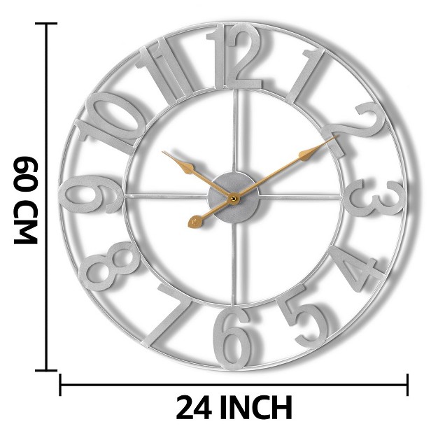 Sorbus Large Wall Clock For Living Room Decor Numeral Wall Clock For Kitchen 24 Inch Wall Clock Decorative silver