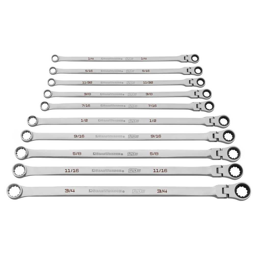 10 Pc 120XP™ Universal Spline XL Flex Head GearBox™ Ratcheting SAE Wrench Set ;