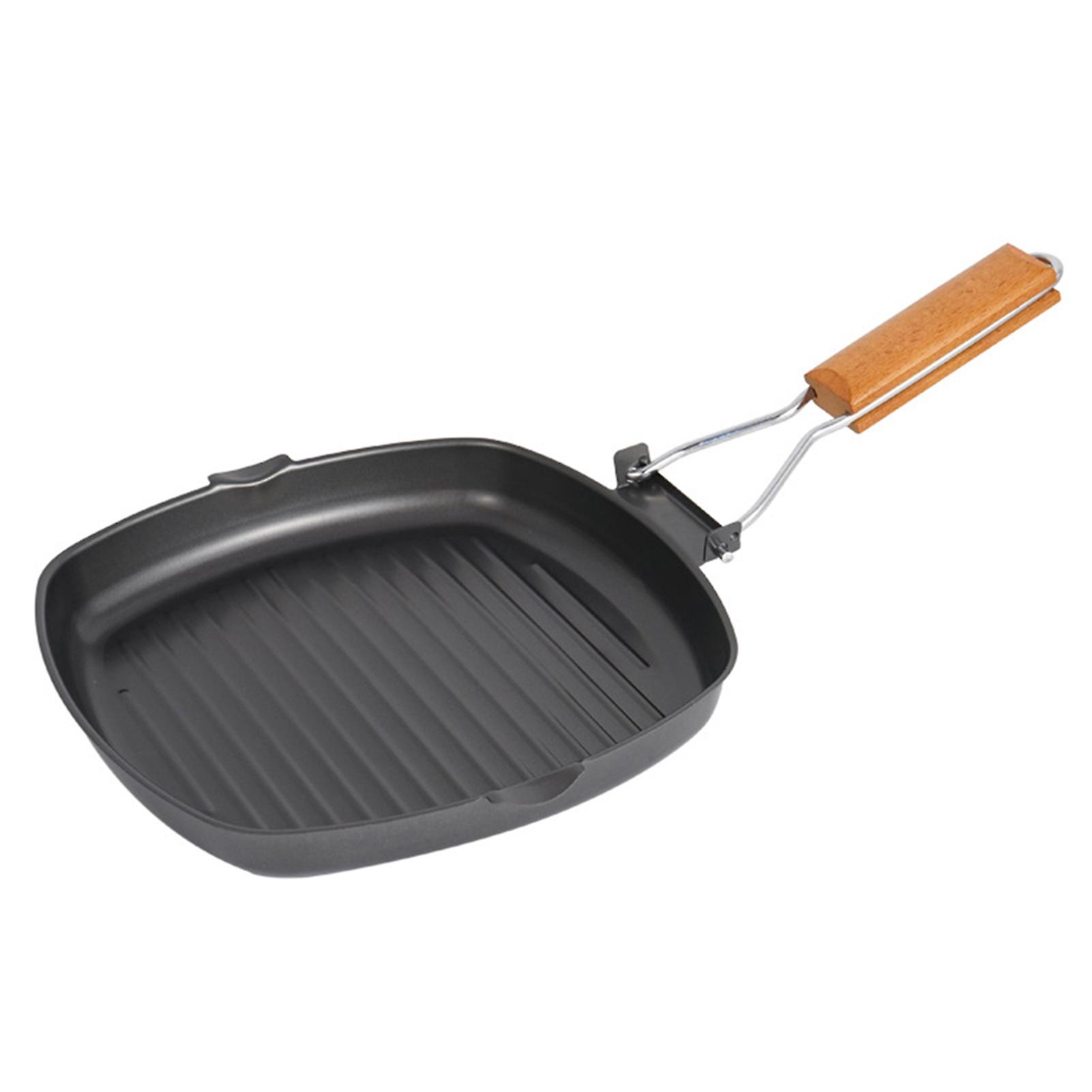 Outdoor Camping Frying Pan Ultralight Iron Steak Pot With Foldable Handle Cooking Tableware White