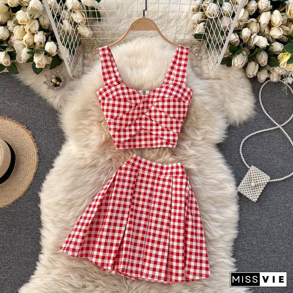 Plaid Cami Tank Two-Piece Set P13910