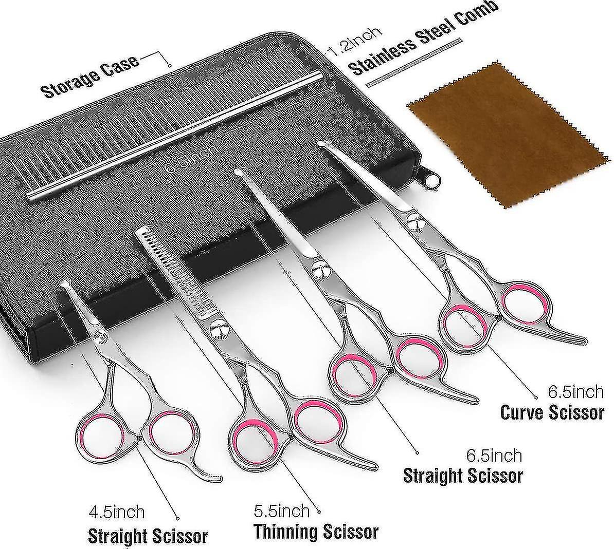 Dog Grooming Scissors， 5 Piece Titanium Coated Stainless Steel Pet Grooming Tool Set