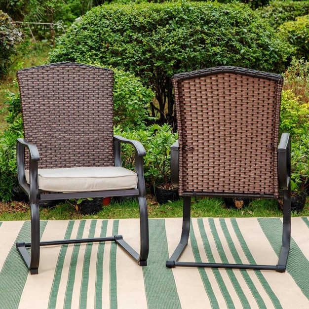 2pk Outdoor Steel C spring Chairs With Cushions amp Fan shaped Back Beige Captiva Designs