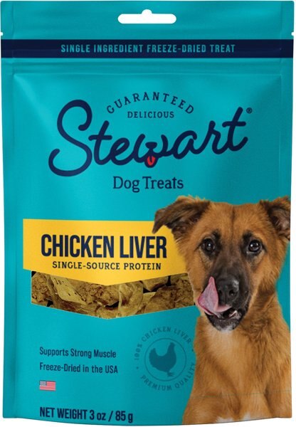 Stewart Chicken Liver Freeze Dried Dog Treats， 3-oz pouch