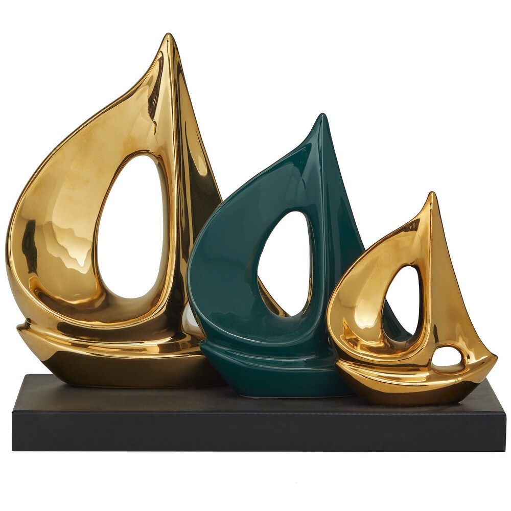 CosmoLiving by Cosmopolitan Gold Polystone Sail Boat Sculpture with Black Base   5.15 x 12.15 x 9.75