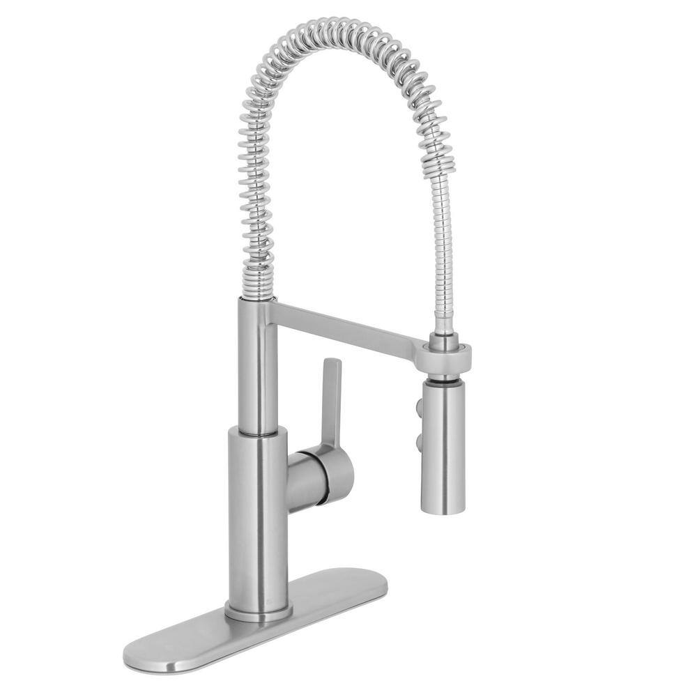 Glacier Bay Statham Single-Handle Coil Spring Neck Kitchen Faucet in Stainless Steel HD67858-0008D2