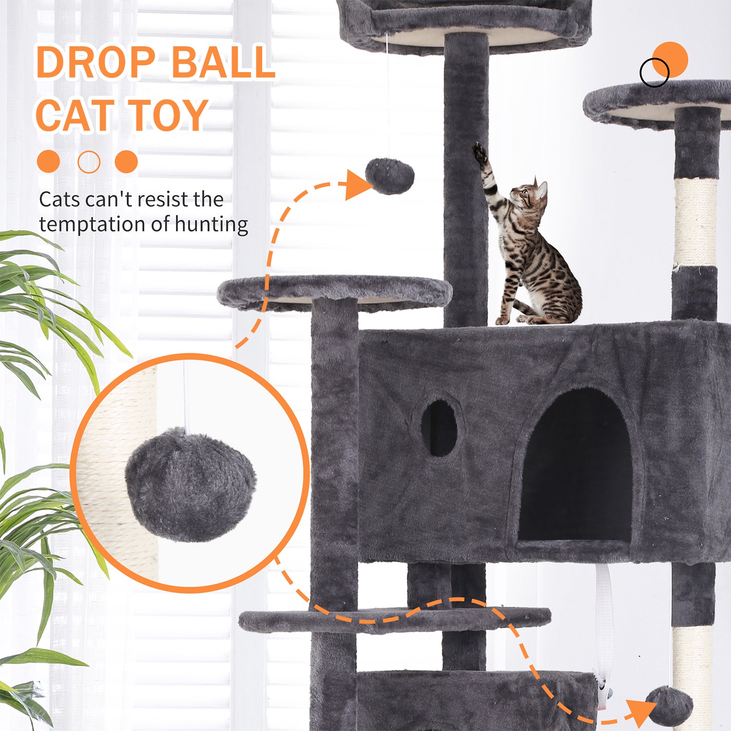 NiamVelo 54-in Cat Tree Tower Furniture Cat Condo with Scratching Post for Indoor Cats， Gray