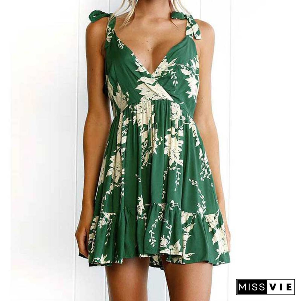 Floral Flowy Plunge Short Dress Open Backs