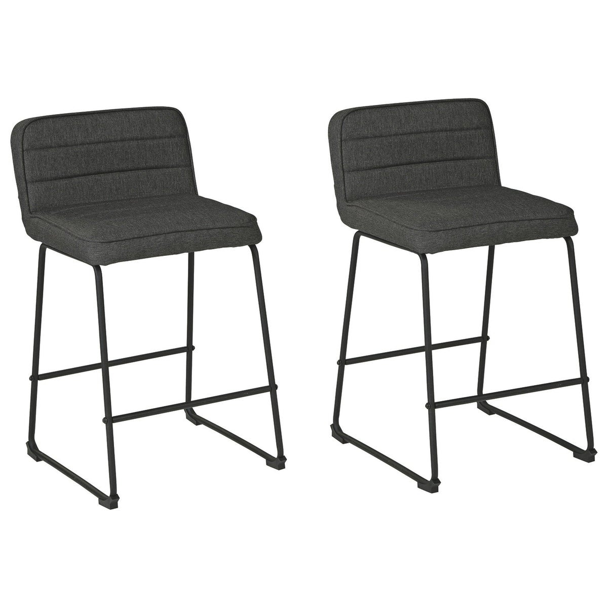 Channel Stitched Low Back Fabric Barstool with Sled Base， Set of 2 - 34 H x 19 W x 19 L Inches