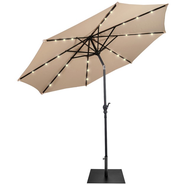 Costway 9ft Market Patio Umbrella W solar Lights amp 40 Lbs Steel Umbrella Stand