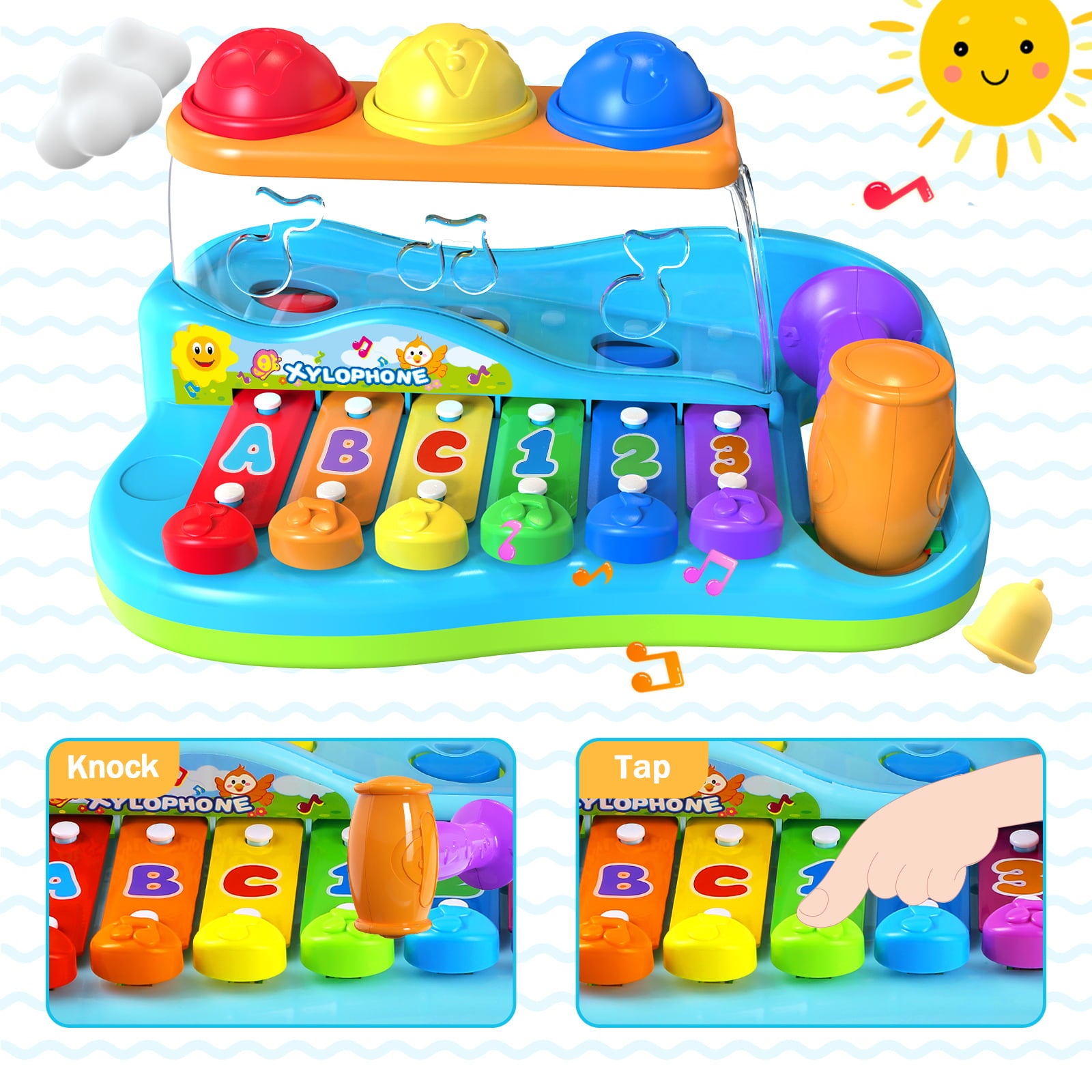 Yerloa Baby Toys 12-18 Months 2 in 1 Hammer Pounding and Musical Xylophone Toys Toys for 1 Year Old Boy Gifts， Music Toddler Toys Age 1-2 Baby Boy Girl Toys