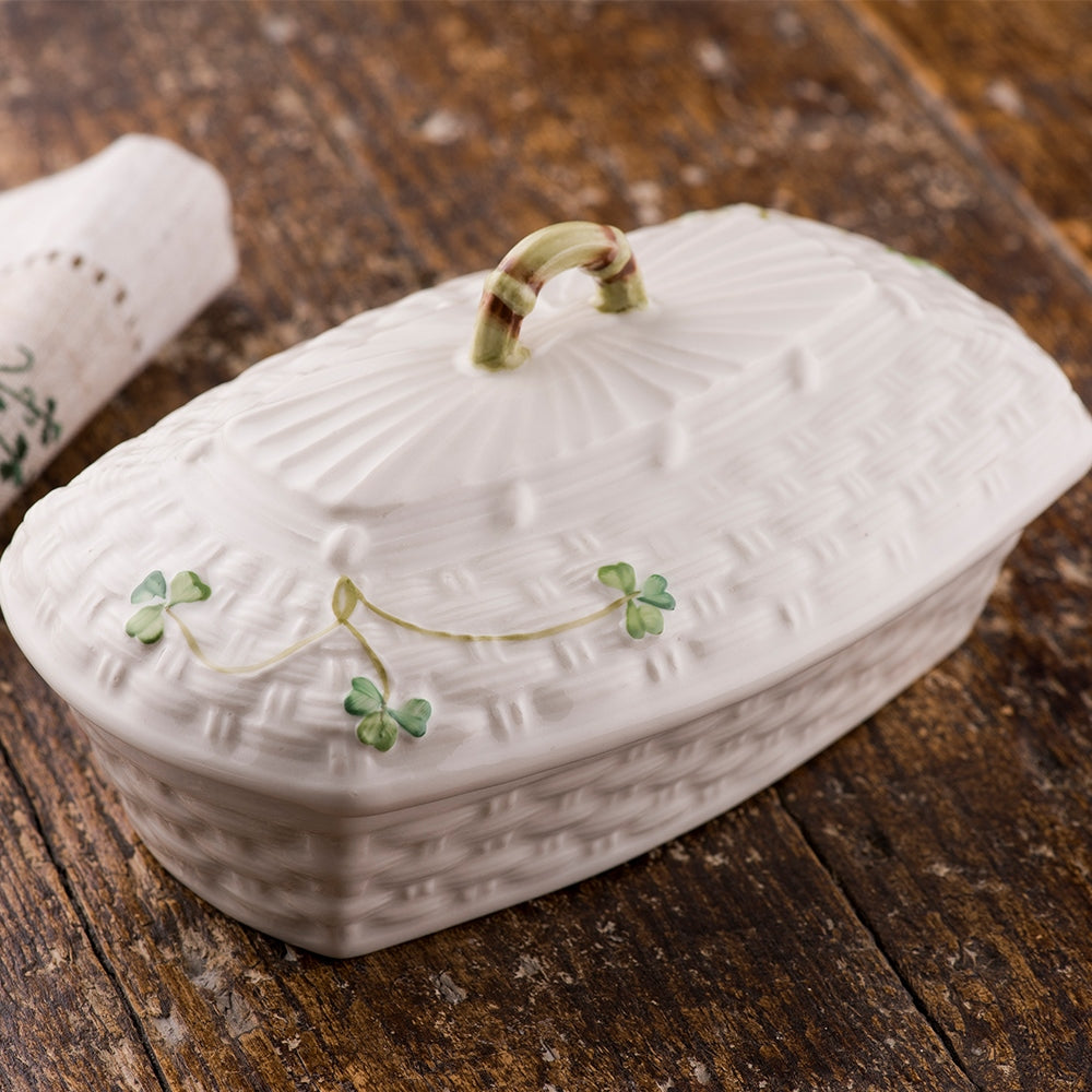 Belleek Classic Shamrock Butter Dish