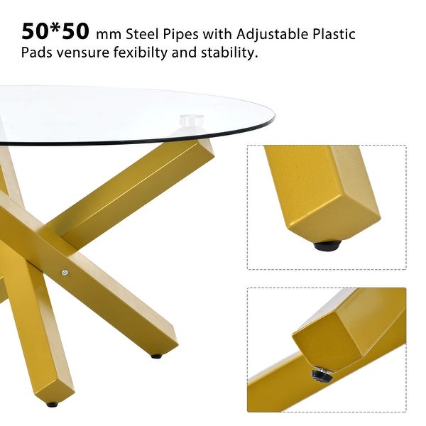 3 legs Simple and Modern Style Coffee Table with Tempered Glass Tabletop and Steel Pipes with Adjustable Plastic Pads