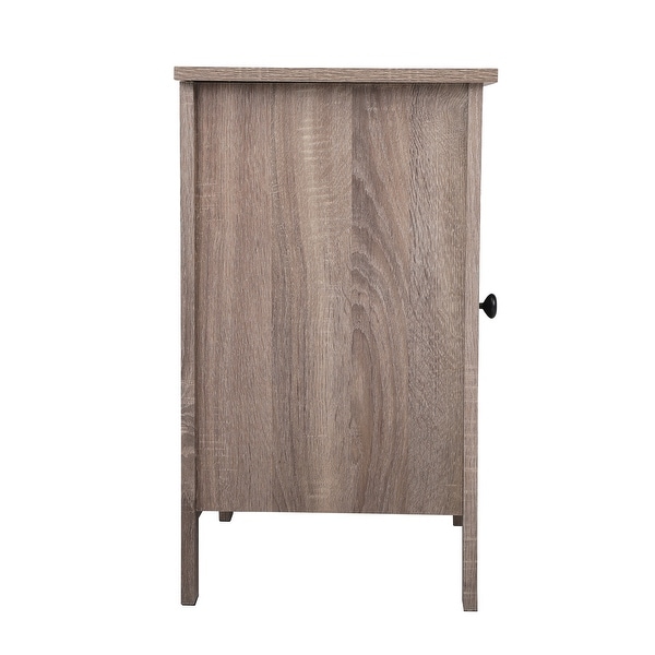 Wood Side Table Nightstand with X-Shaped Glass Door