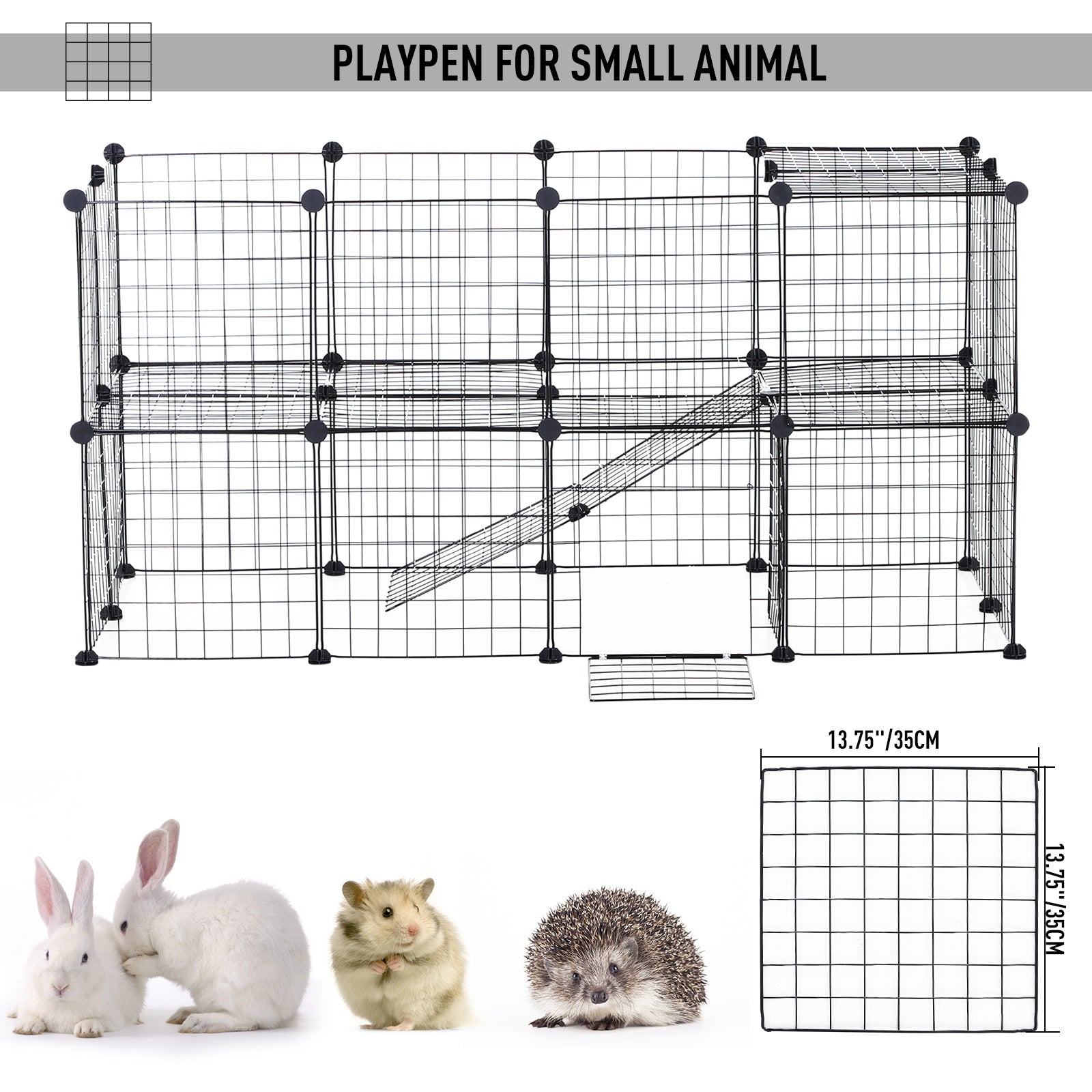 ametoys 36 Panel Pet Playpen Yard Fence for Small Animals Cage Metal Wire Indoor Outdoor Portable Guinea Pigs Rabbits Kennel Crate Fence， Black