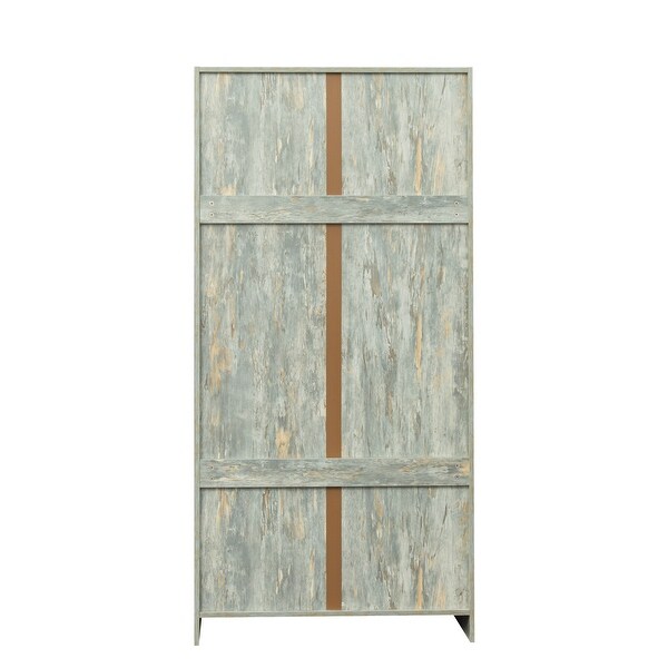 High Wardrobe And Kitchen Cabinet With 2 Doors and 1 Clothes Rail， Grey，Textured Veneer - - 37891407